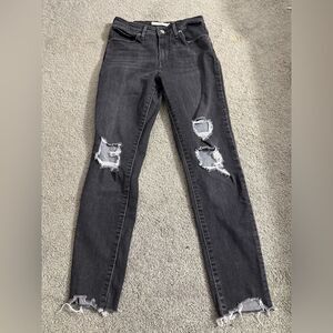 Levi 721 High Rise Skinny Jeans Black Frey Bottom Distressed Women's Size 8